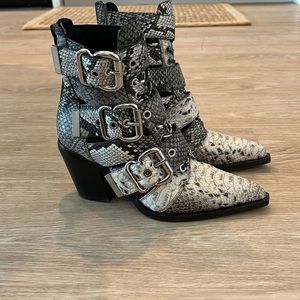 Jeffrey Campbell ankle snakeskin buckle pointed-toe heeled booties